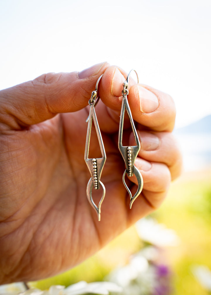 Quill | Sterling Silver Feather Drop Earrings | Mewali Meadows