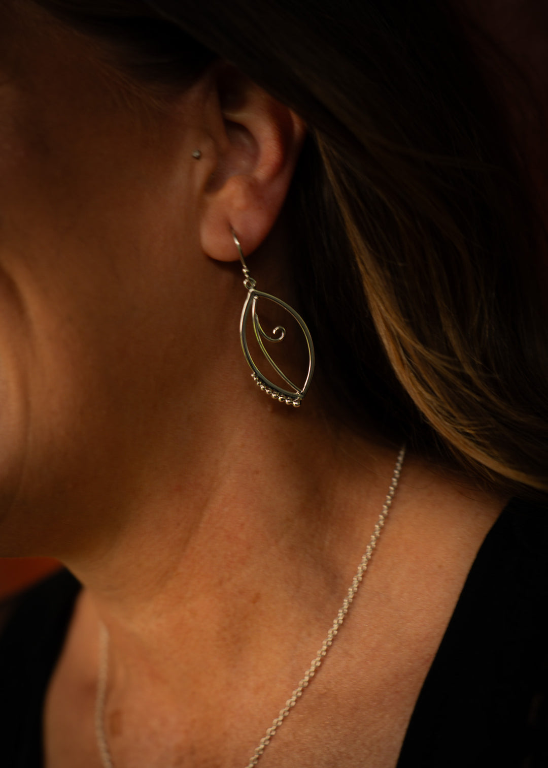 Sonnet | Sterling Silver Marquise Leaf Earrings | Mewali Meadows