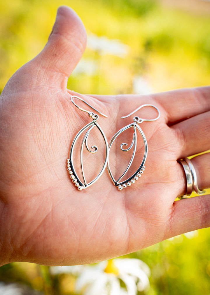 Sonnet | Sterling Silver Marquise Leaf Earrings | Mewali Meadows