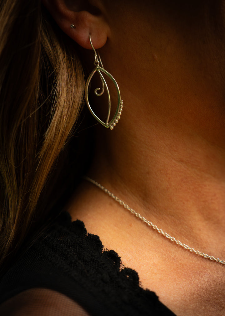 Sonnet | Sterling Silver Marquise Leaf Earrings | Mewali Meadows