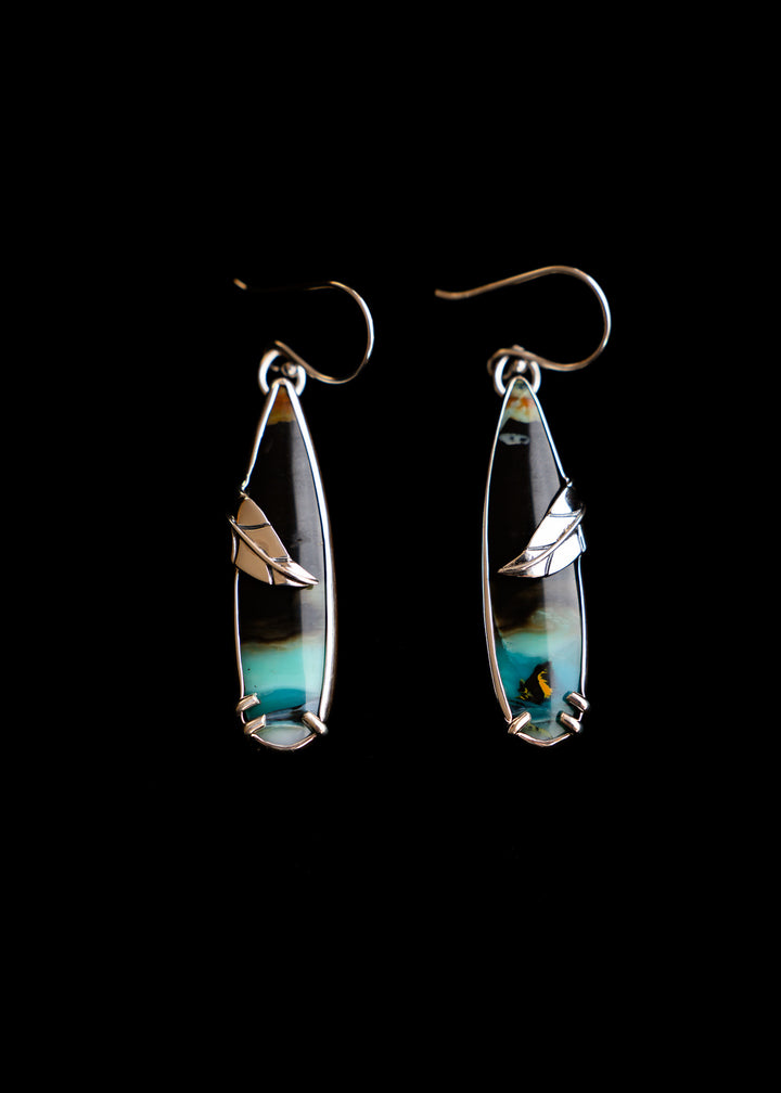 Opalwood Blade Earrings with Silver Leaf