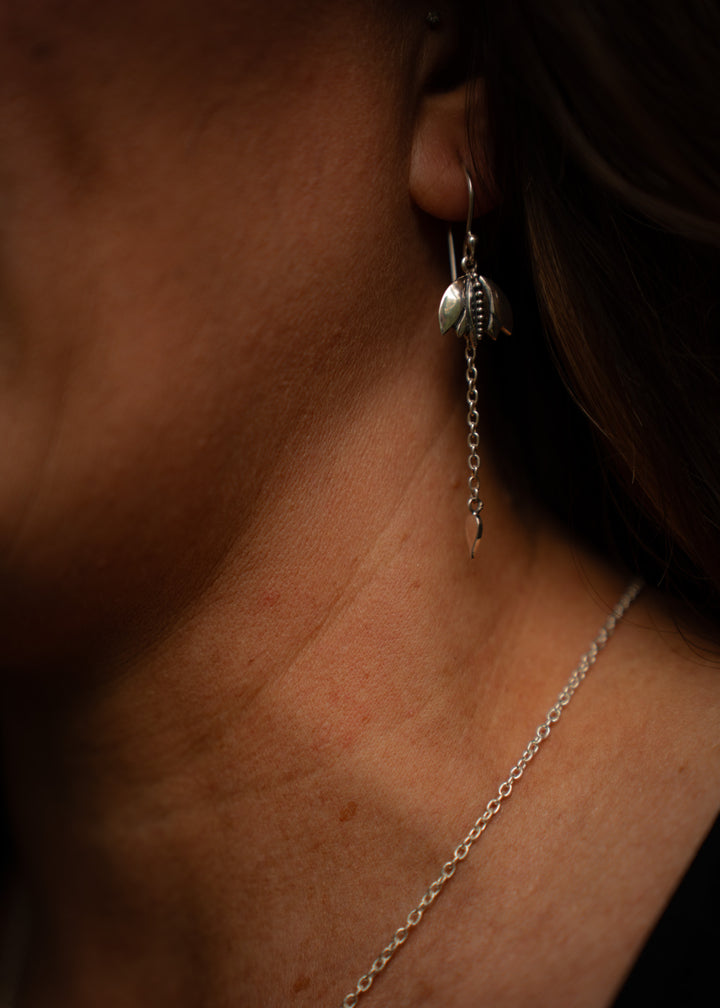 Windchime | Sterling Silver Lotus Dangle Earrings | Mewali Meadows