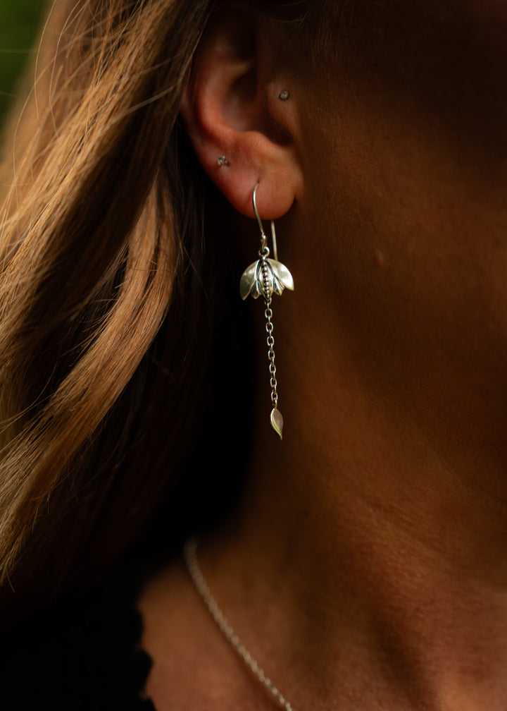Windchime | Sterling Silver Lotus Dangle Earrings | Mewali Meadows