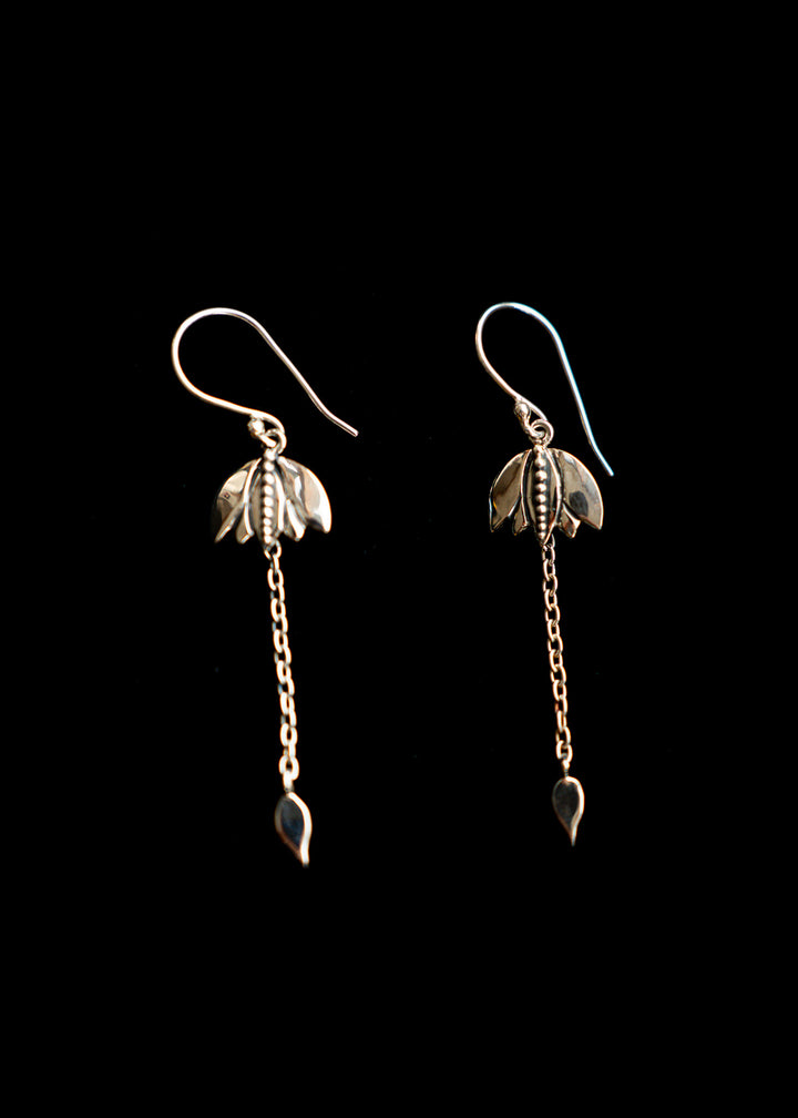 Windchime | Sterling Silver Lotus Dangle Earrings | Mewali Meadows