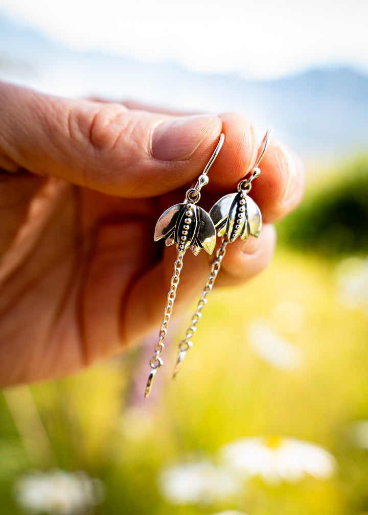 Windchime | Sterling Silver Lotus Dangle Earrings | Mewali Meadows